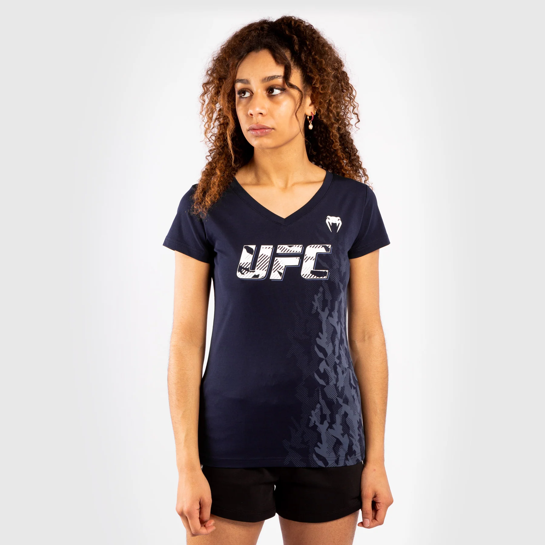 Camiseta De Algodón Manga Corta Para Mujer UFC Venum Authentic Fight Week - Azul Marino