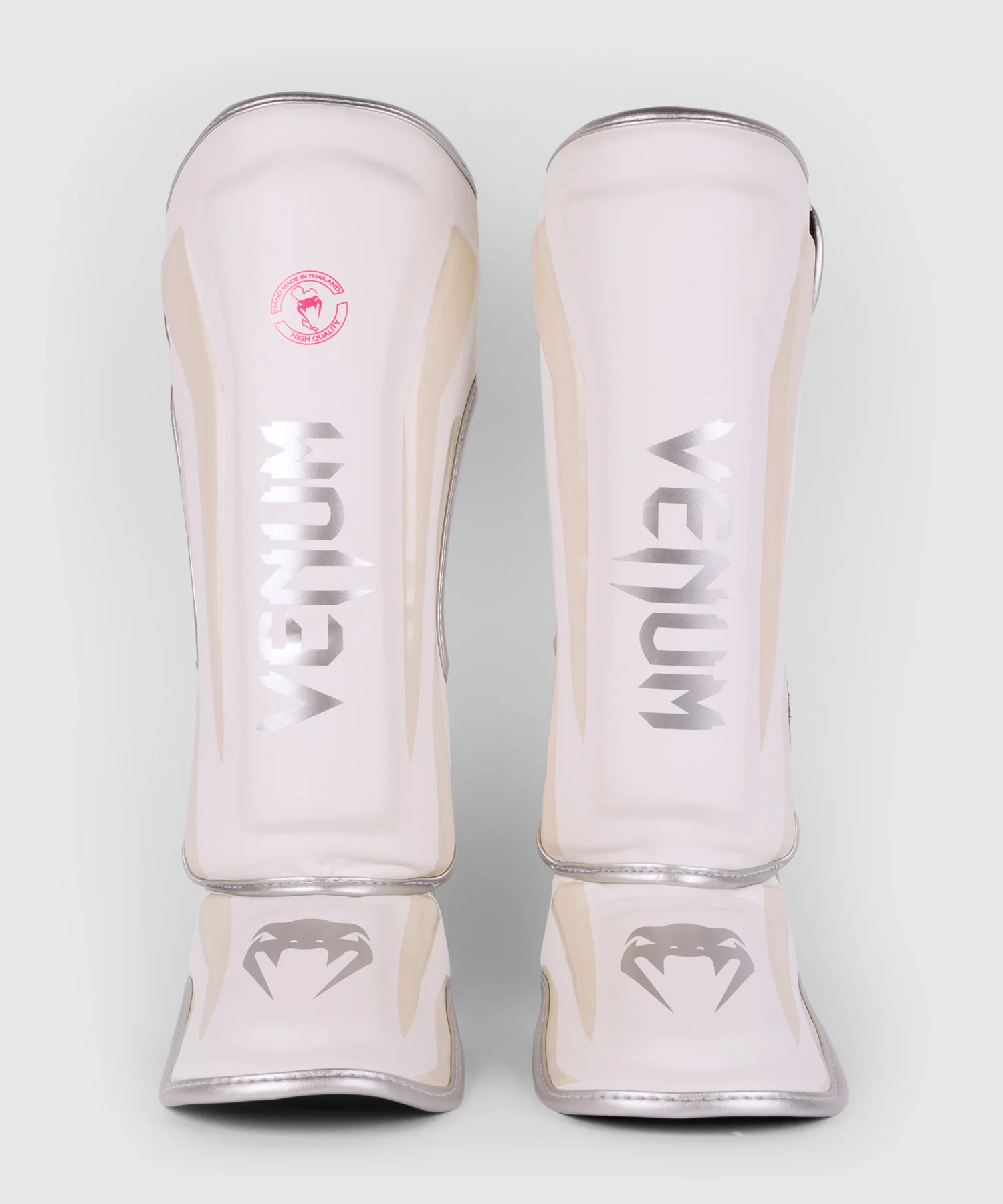 Espinilleras Venum Elite - Blanco/Plata-Rosa - Image 2