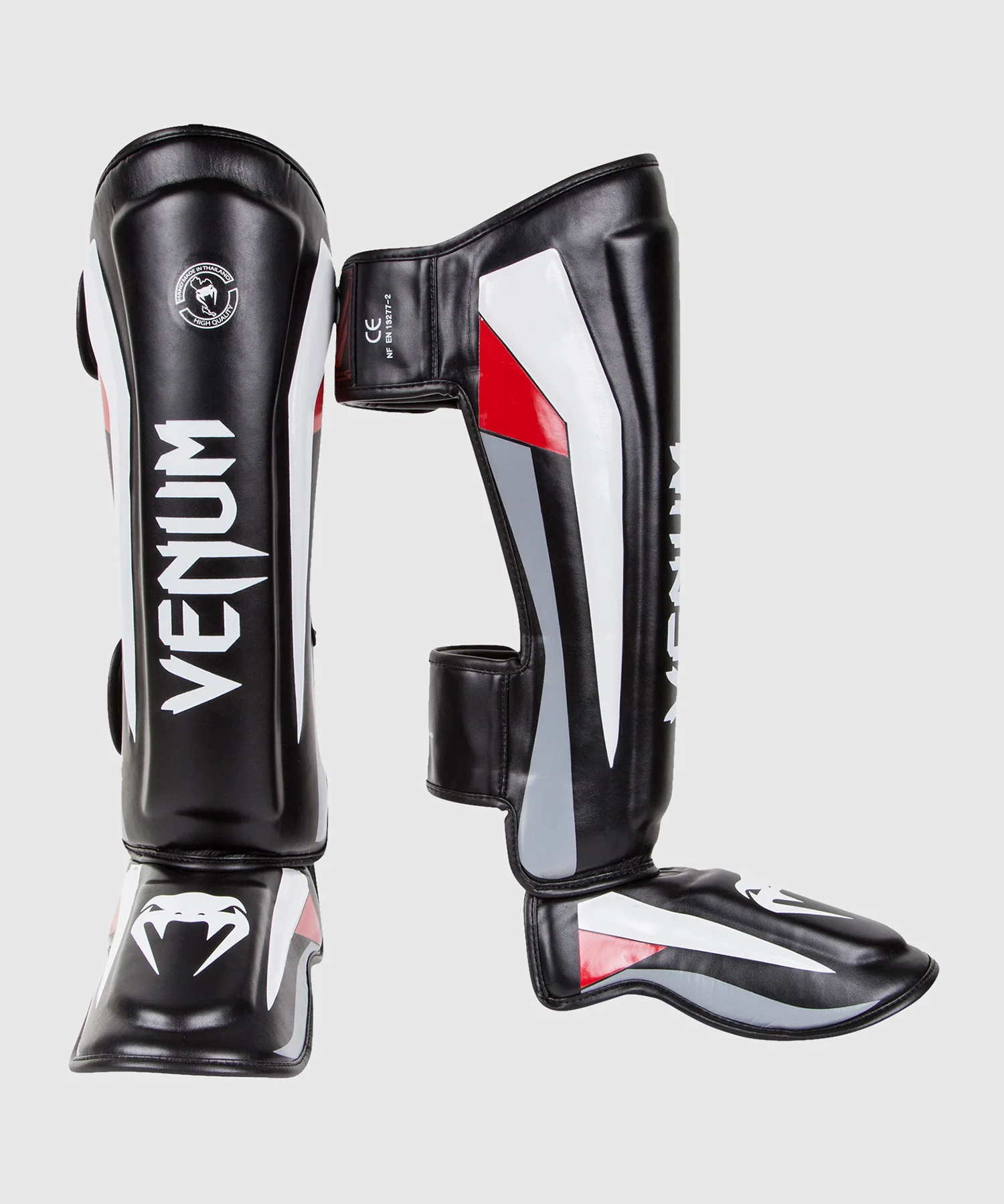 Espinilleras Venum Elite Standup - Negro/Rojo/Gris