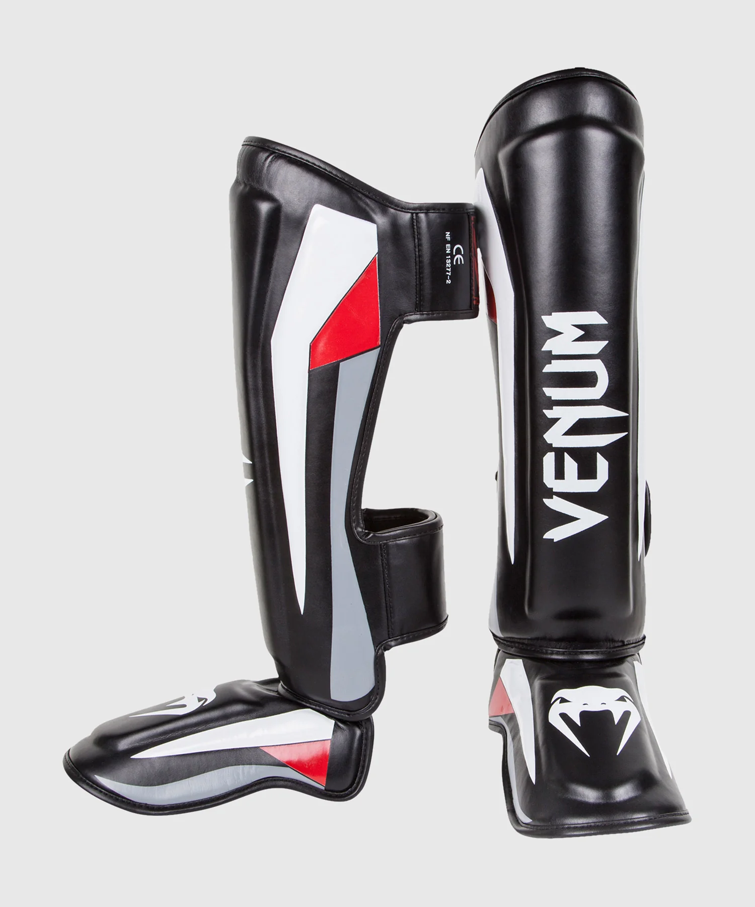Espinilleras Venum Elite Standup - Negro/Rojo/Gris - Image 2