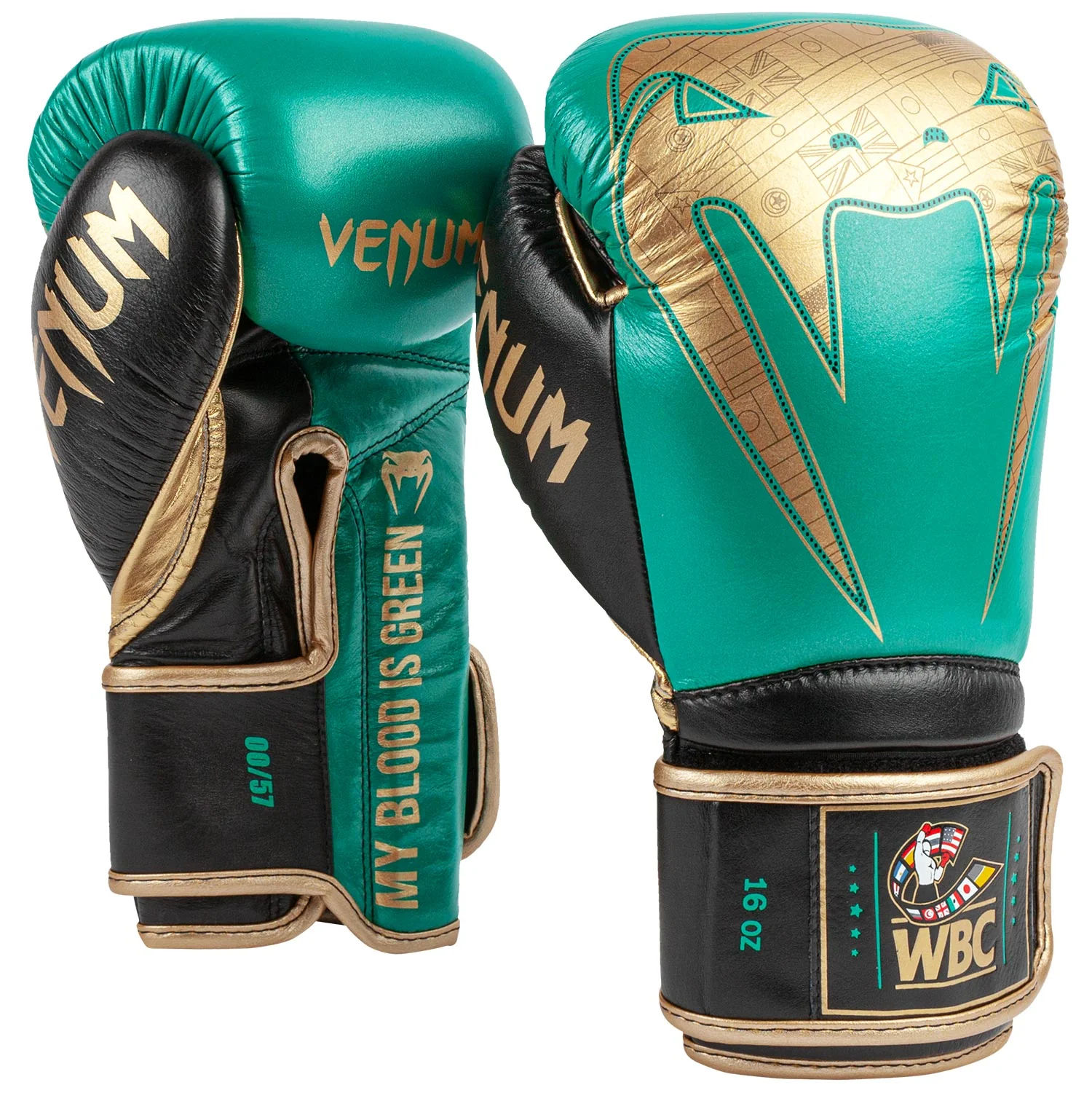 Guantes de Boxeo profesional Venum Giant 2.0 - Edición limitada WBC - Velcro - Verde metálico/Oro