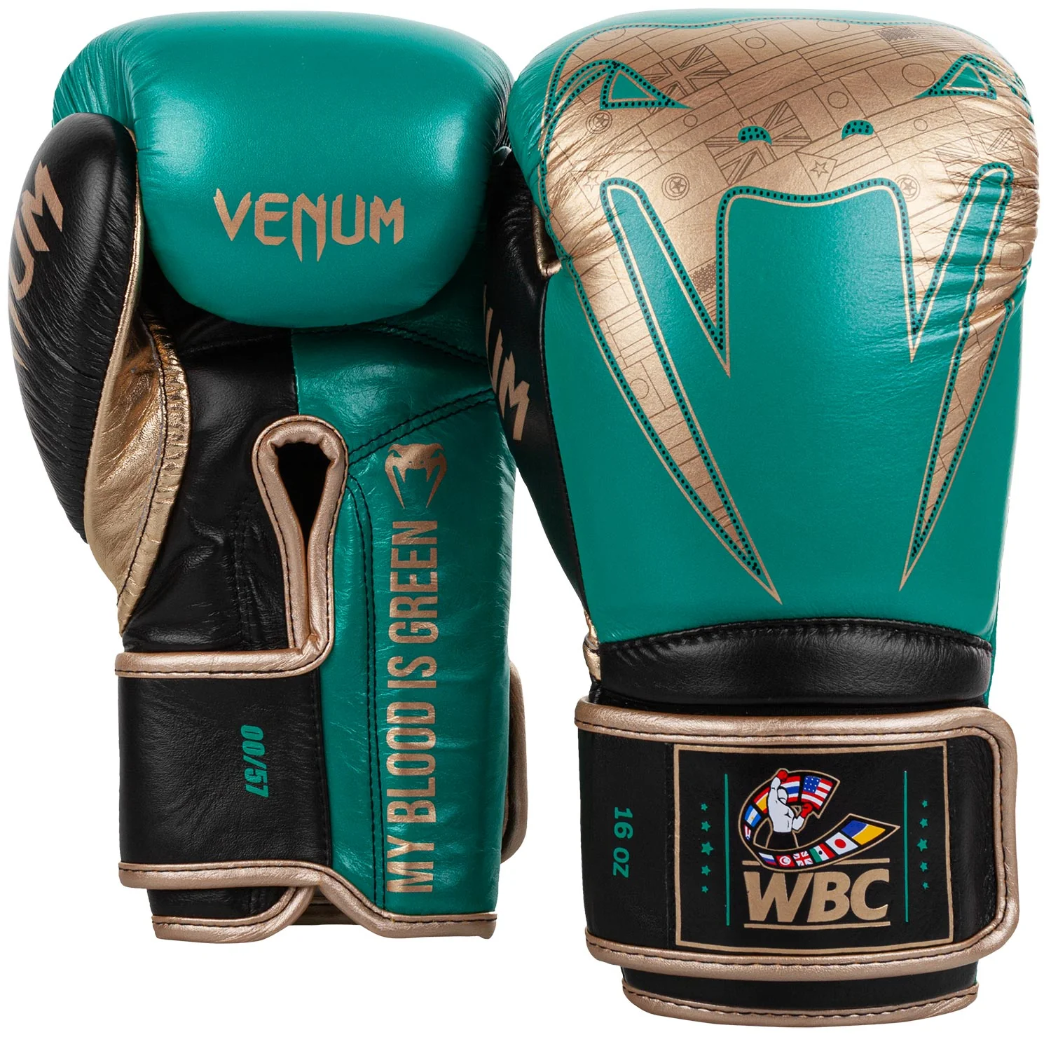 Guantes de Boxeo profesional Venum Giant 2.0 - Edición limitada WBC - Velcro - Verde metálico/Oro - Image 3