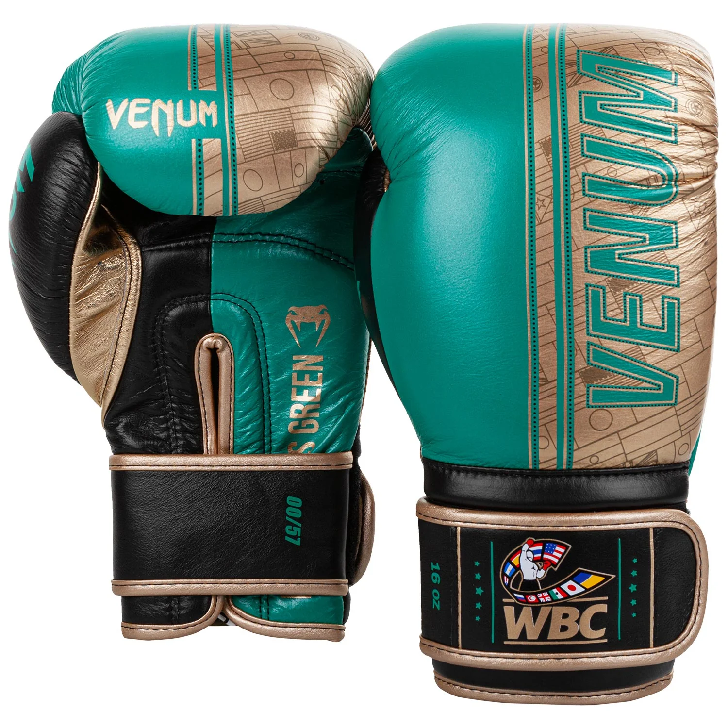 Guantes de Boxeo profesional Venum Shield - Edición limitada WBC - Velcro - Verde metálico/Oro - Image 3