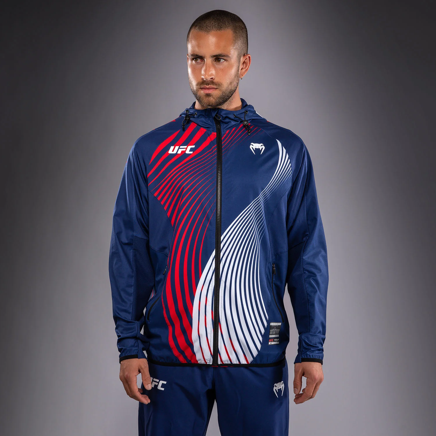 Official UFC Freedom 250 by Venum Personalizado Authentic Fight Night Walkout Hoodie para hombre - Azul - Image 2