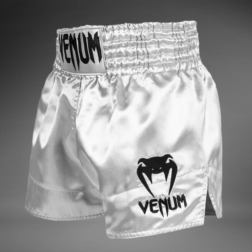Pantalones Cortos de Boxeo Tailandés Venum Classic Plata/Negro - Image 3