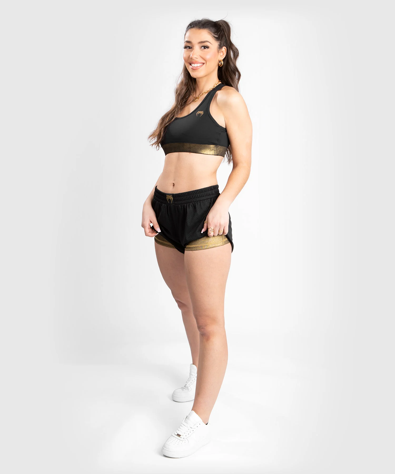 Shorts de doble capa Venum Lightning - Negro/Dorado - Image 2
