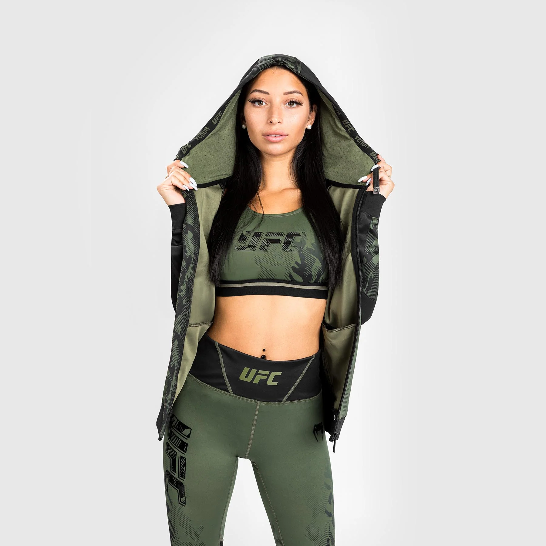 Sudadera Con Cremallera Para Mujer UFC Venum Authentic Fight Week - Caqui