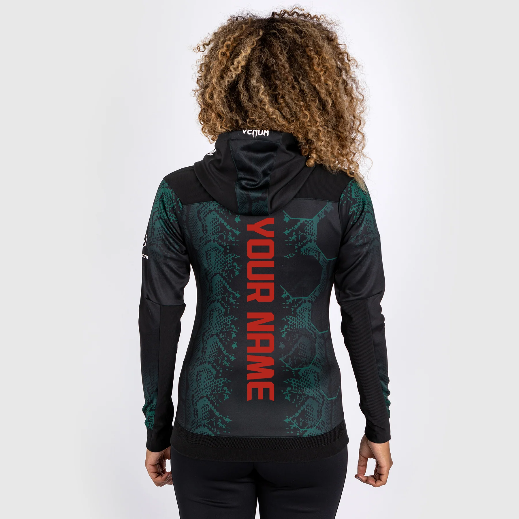 UFC Adrenaline by Venum Personalized Authentic Fight NighSudadera con capucha Walkout para mujer - Emerald Edition - Verde/Negro