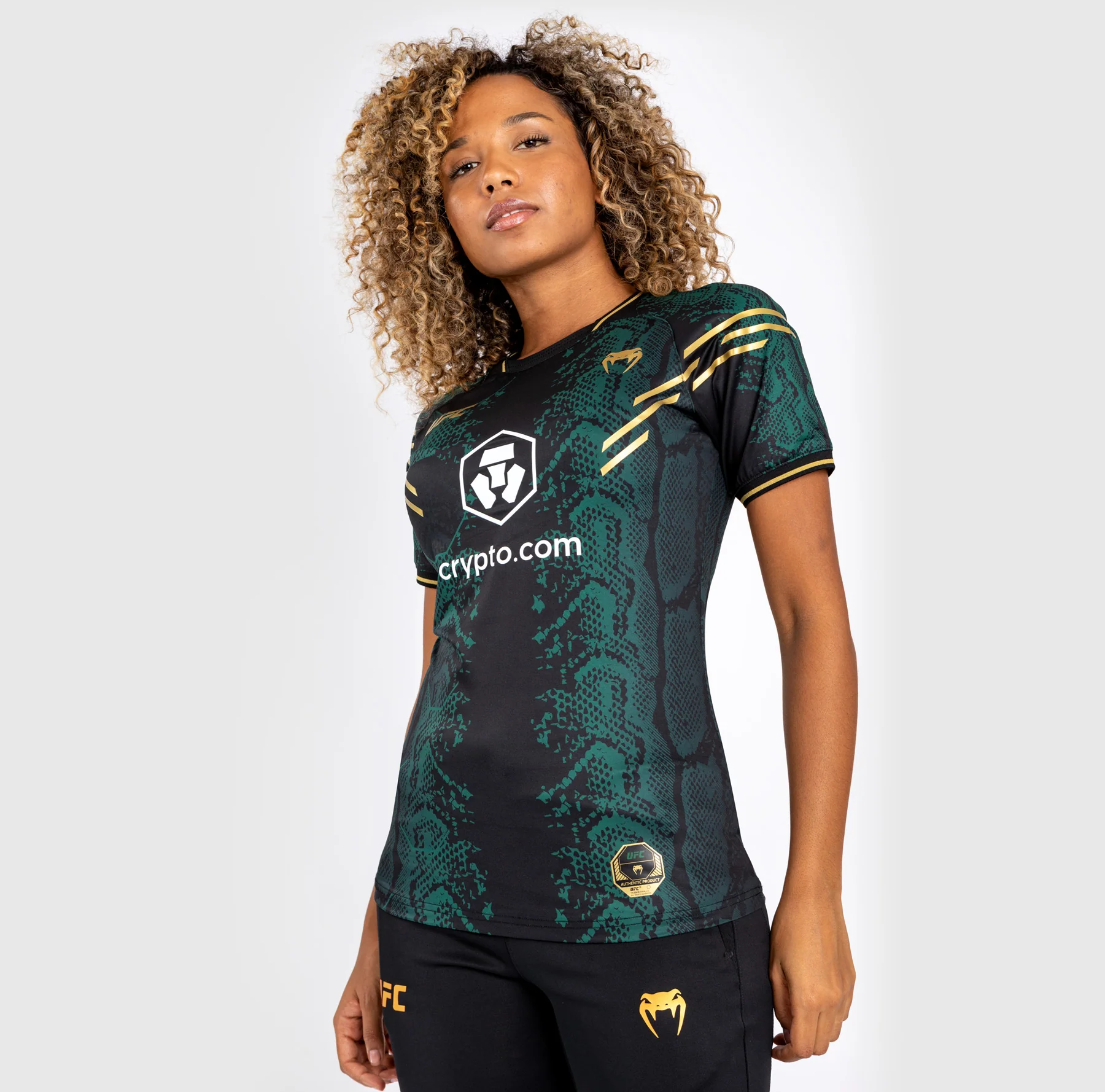 UFC Adrenaline by Venum Personalized Authentic Fight Night Maillot Walkout Mujer - Emerald Edition - Verde/Negro/Oro - Image 3