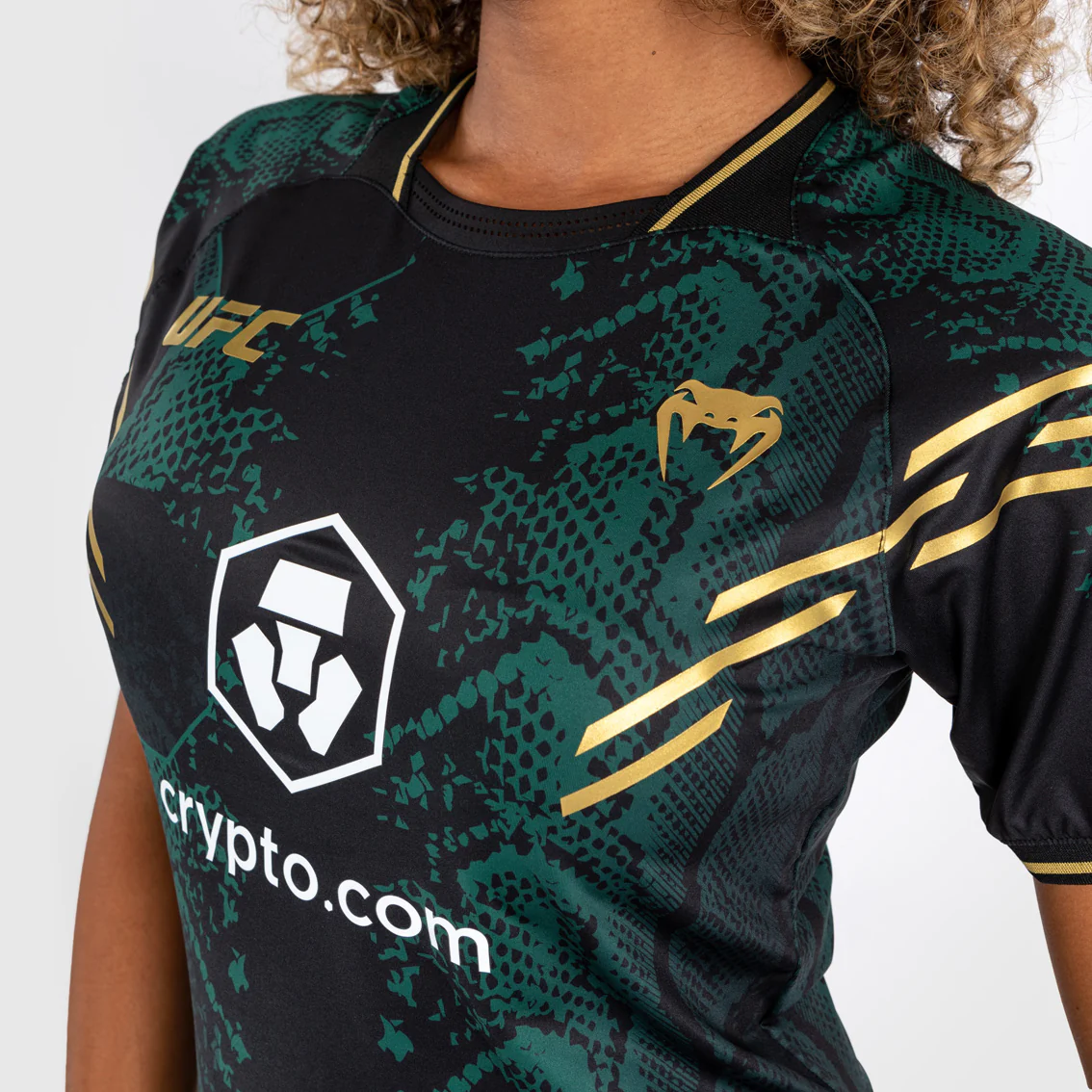 UFC Adrenaline by Venum Personalized Authentic Fight Night Maillot Walkout Mujer - Emerald Edition - Verde/Negro/Oro - Image 4