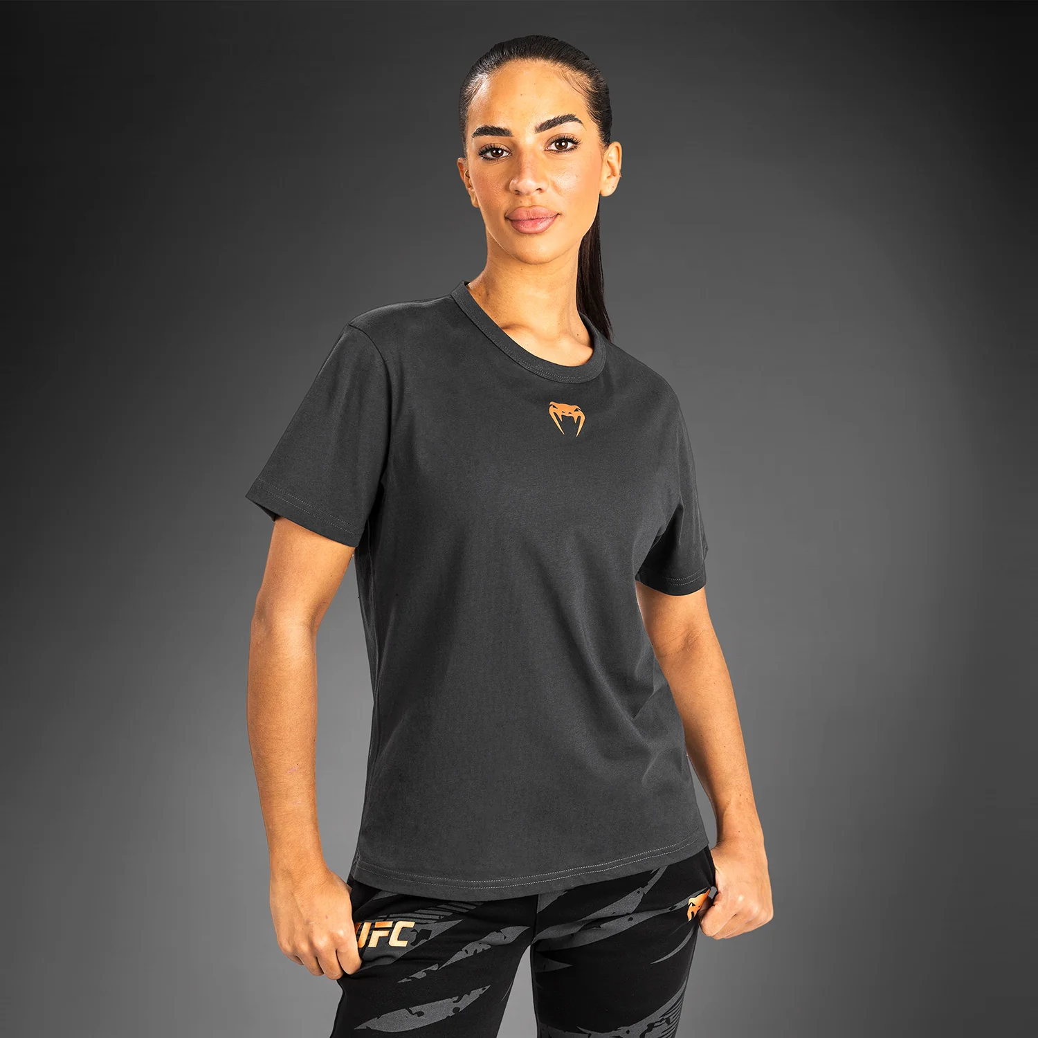 UFC Adrenaline By Venum Fight Week Camiseta de Algodón de Manga Corta para Mujer - Gris Antracita