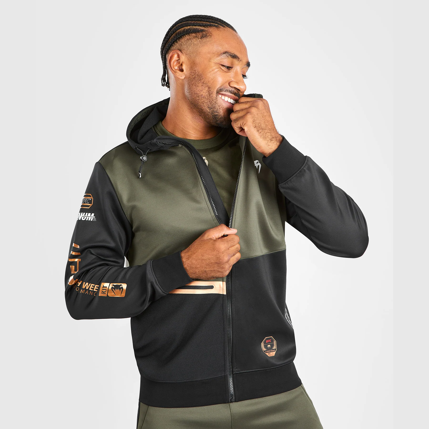 UFC Adrenaline by Venum Fight Week Sudadera con capucha y cremallera para Hombre - Caqui/Bronce - Image 4