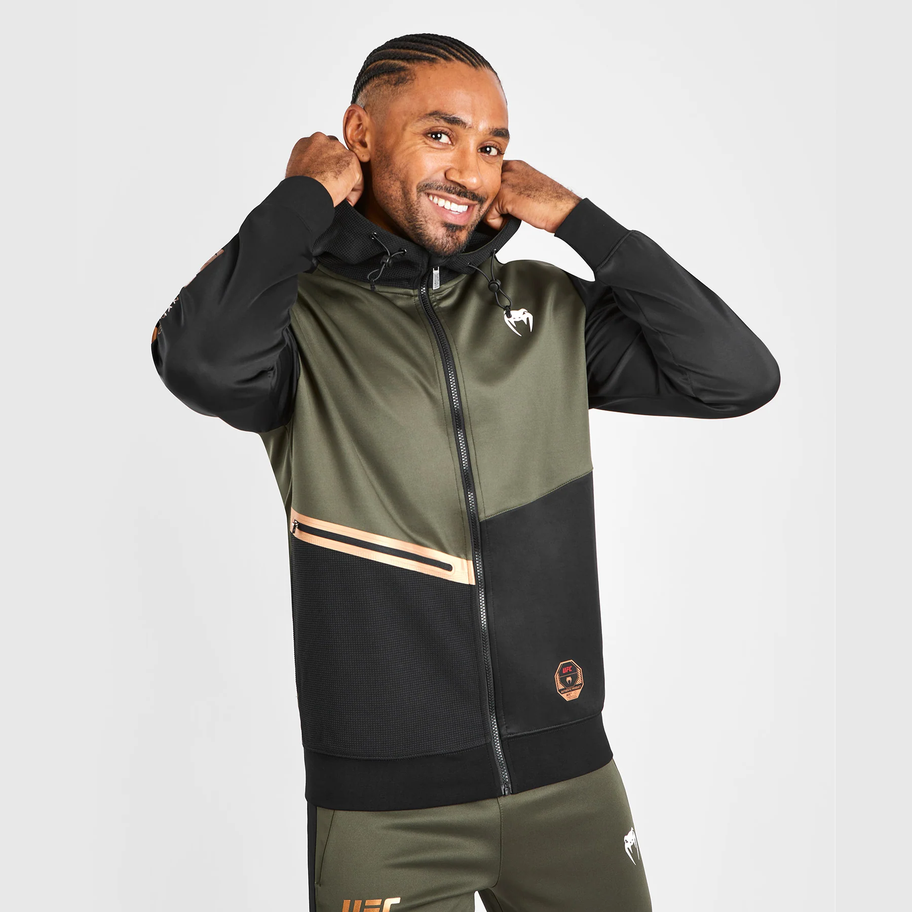 UFC Adrenaline by Venum Fight Week Sudadera con capucha y cremallera para Hombre - Caqui/Bronce - Image 5
