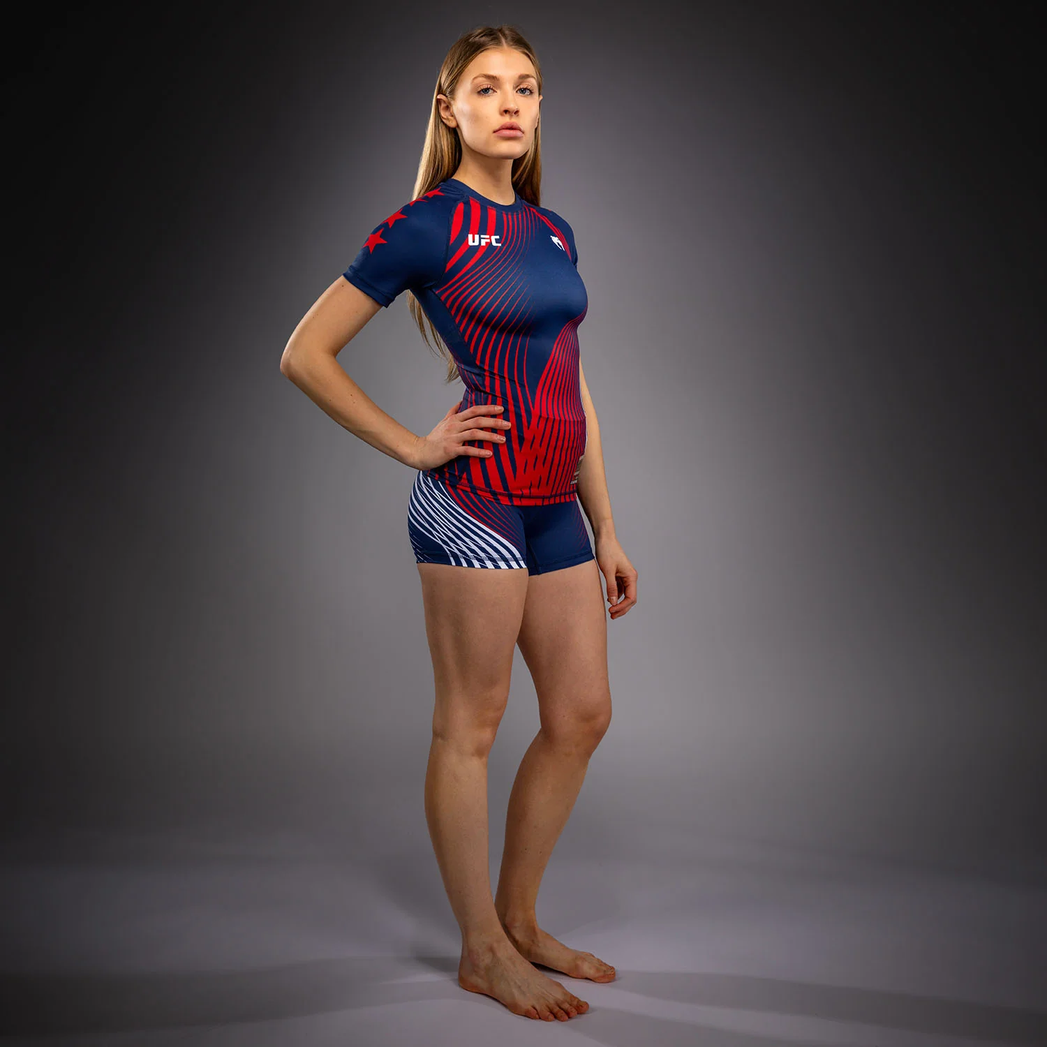 Official UFC Freedom 250 by Venum Authentic Fight Night Rashguard de manga corta para mujer - Azul - Image 3