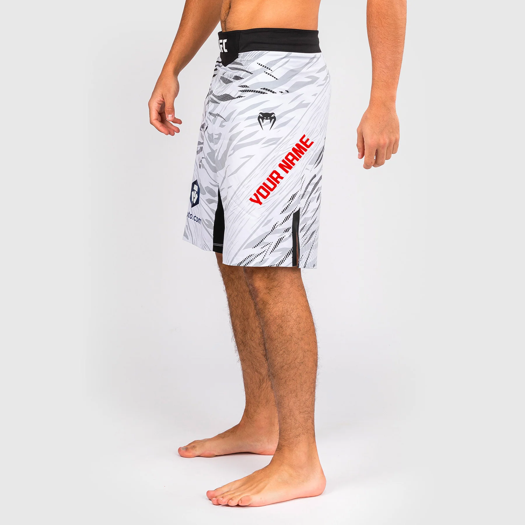 UFC Fusion by Venum Personalizados Authentic Fight Night Shorts de Lucha para Hombre - Ajuste Largo - Blanco