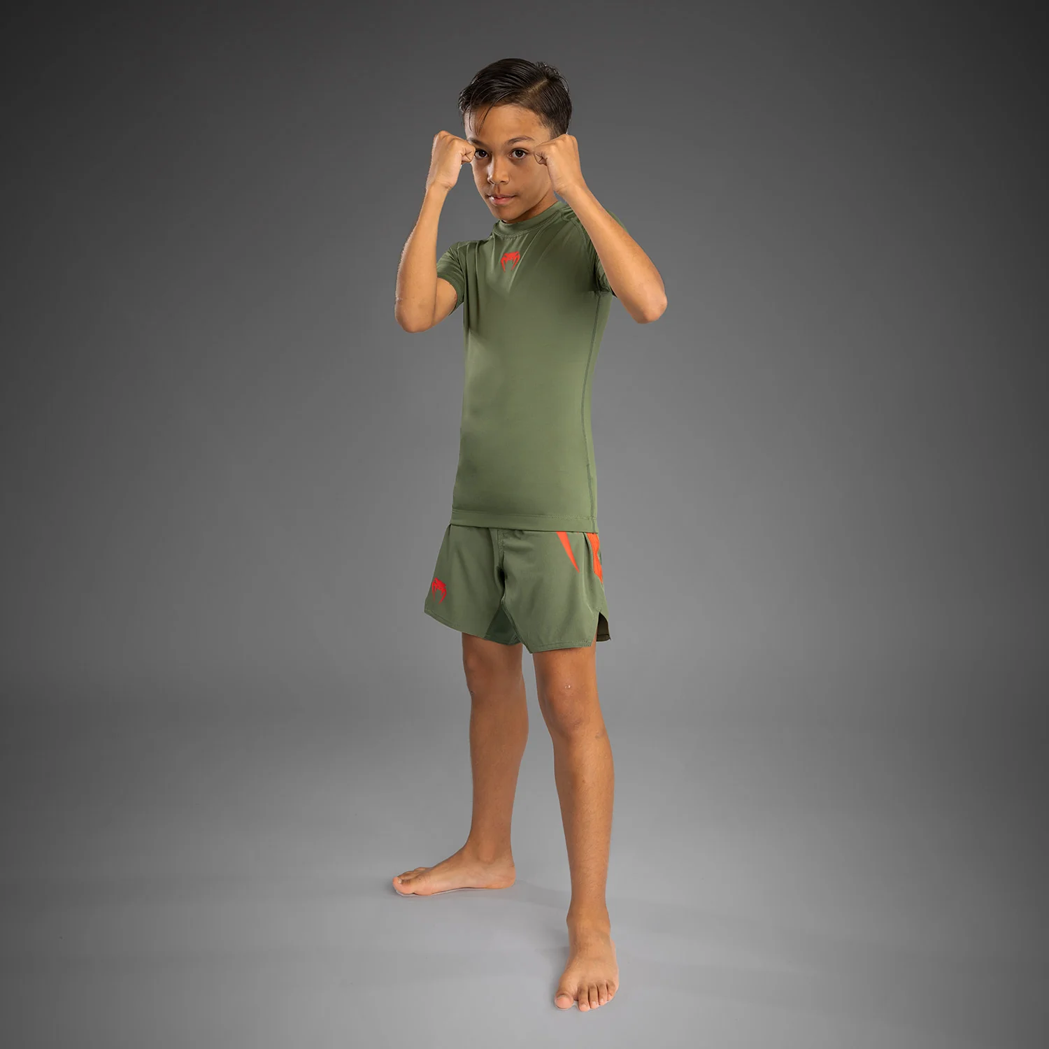 Venum Contender Rashguards Manga Corta para Niños - Verde Ejército/Naranja - Image 3