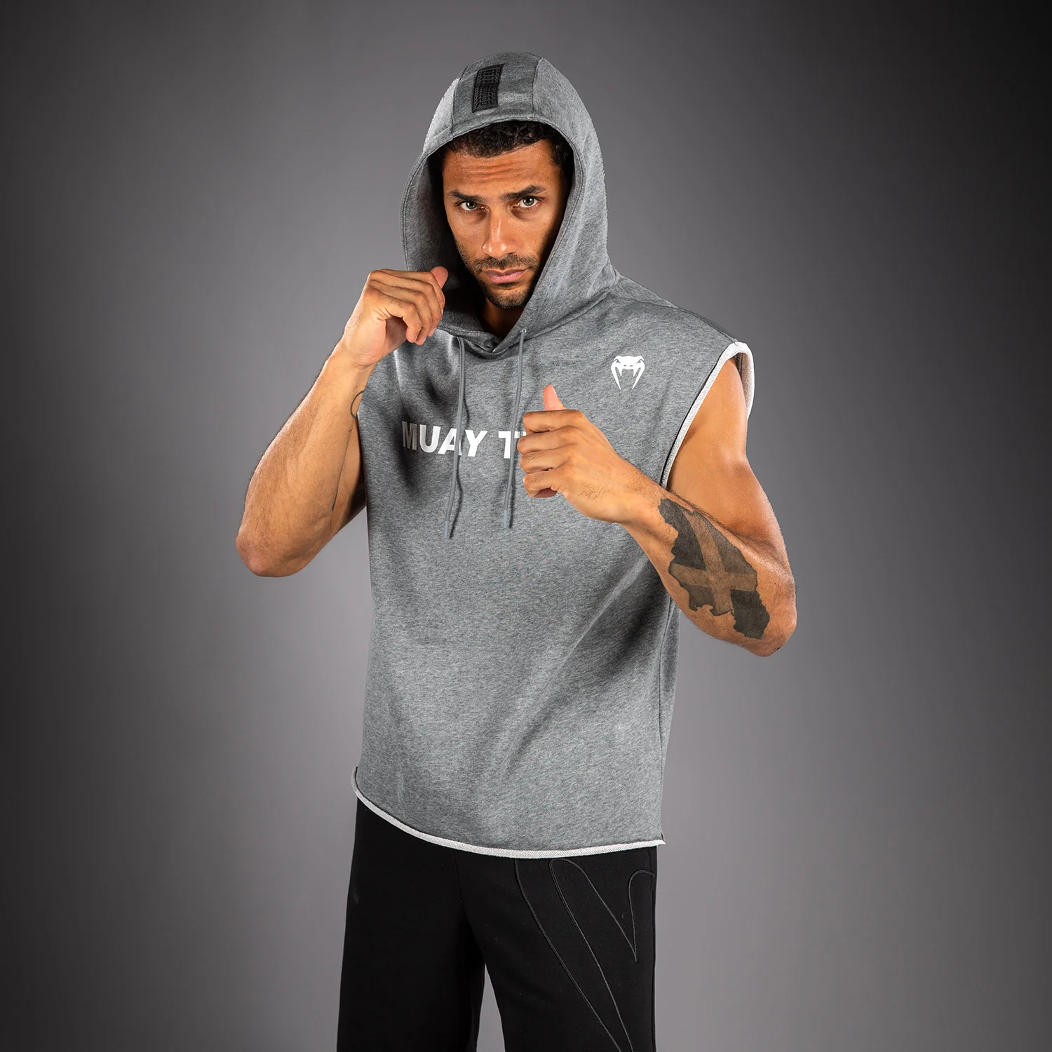 Venum Muay Thai VT Sudadera con Capucha Sin Mangas – Gris Jaspeado - Image 3