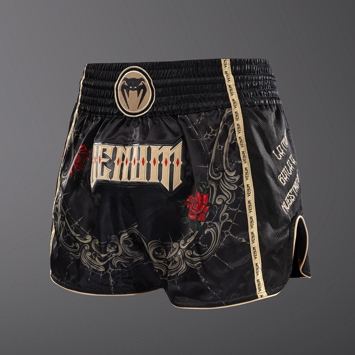 Venum Santa Muerte 5.0 Pantalones Cortos de Muay Thai - Negro Profundo/Oro - Image 4