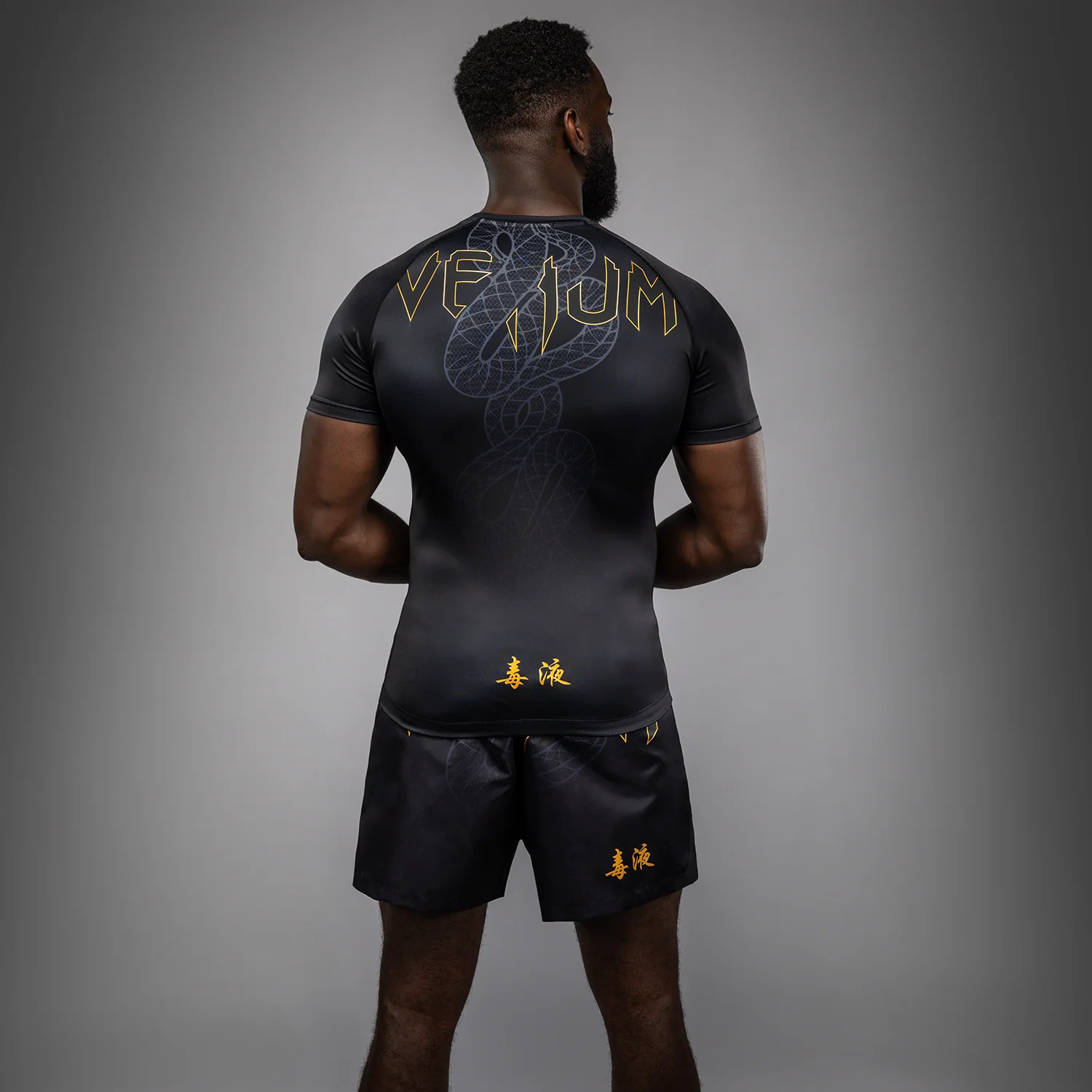 Venum Serpenti Rashguard de Manga Corta – Negro/Plata/Dorado - Image 3