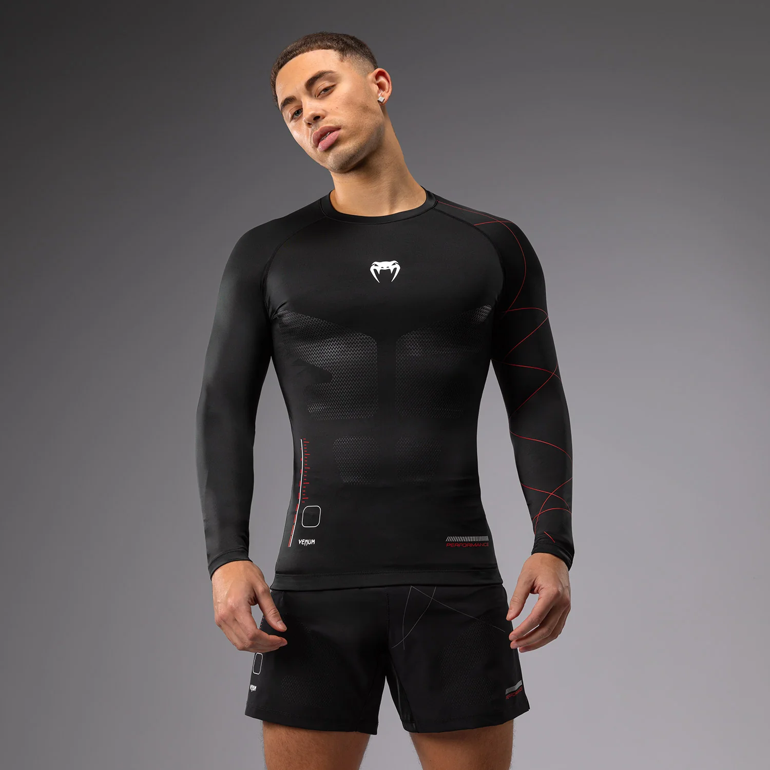 Venum Tactical XT Lycra de manga larga para hombre - Negro/Rojo fuego
