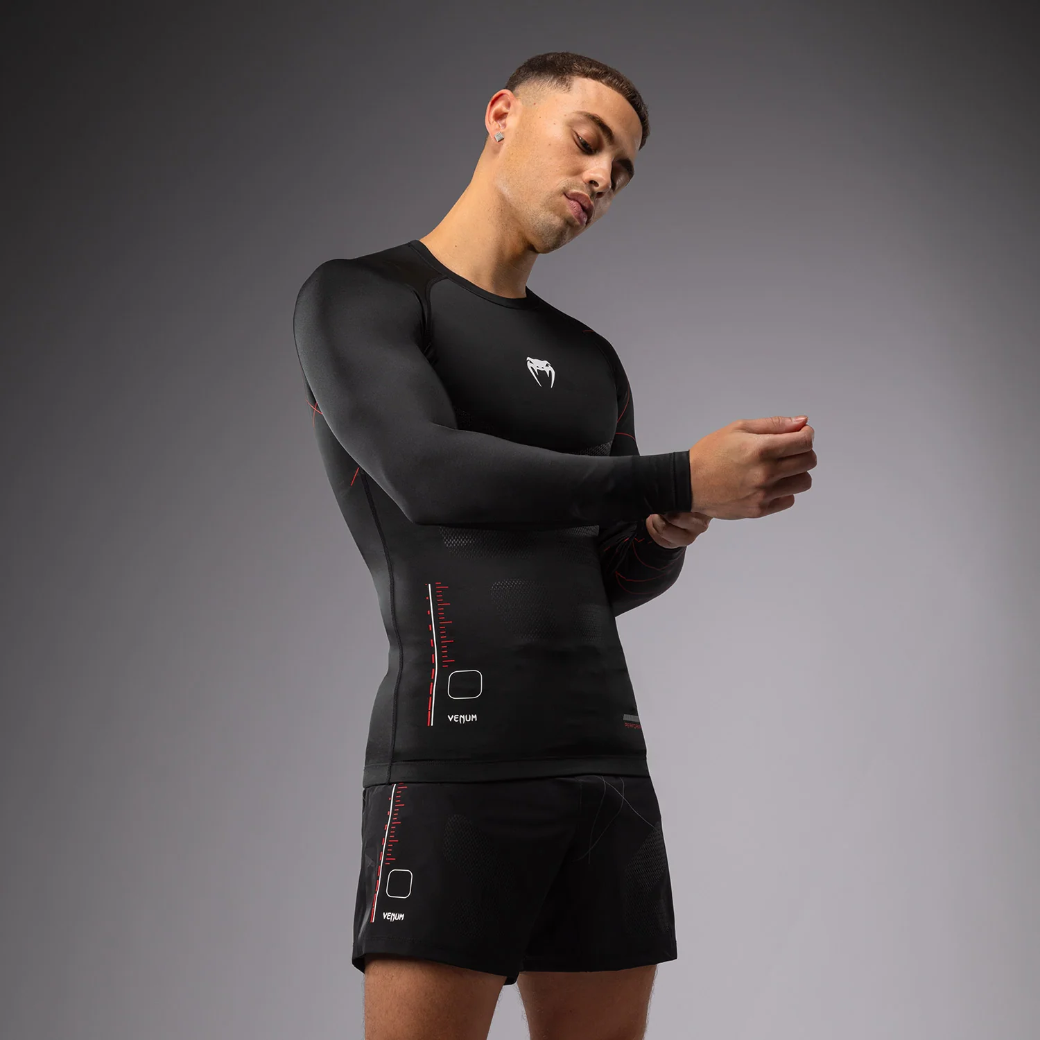 Venum Tactical XT Lycra de manga larga para hombre - Negro/Rojo fuego - Image 3