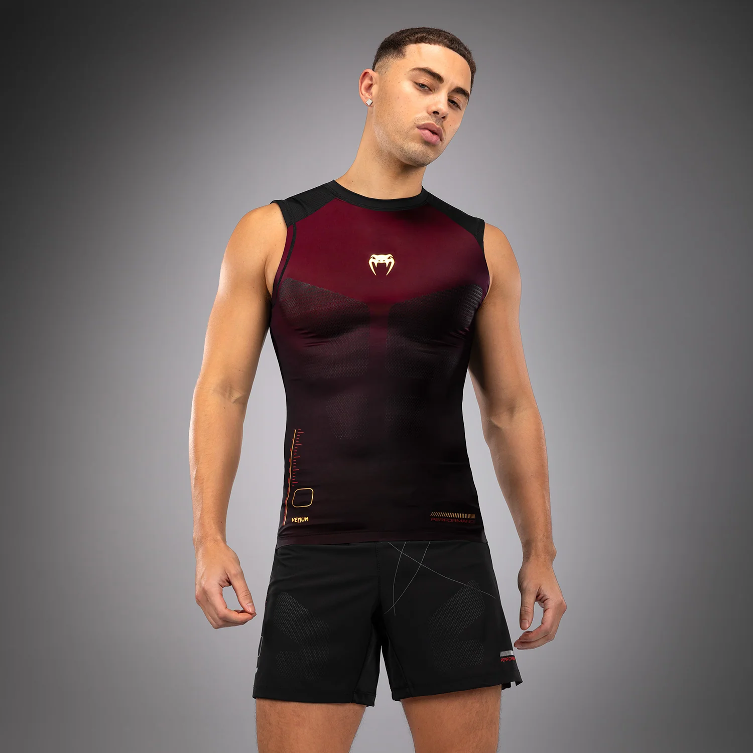 Venum Tactical XT Lycra sin mangas para hombre - Negra/Burdeos/Oro