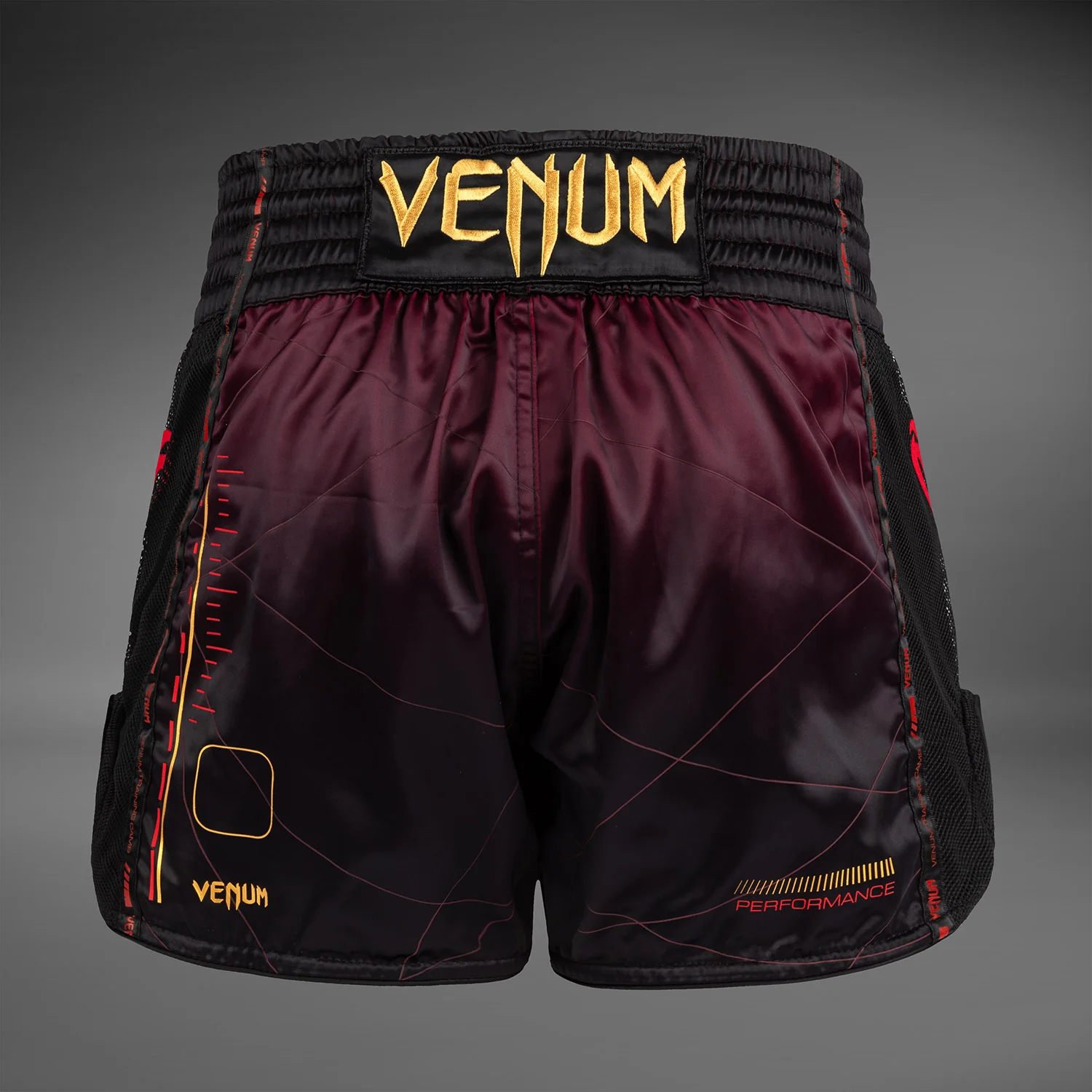 Venum Tactical XT Pantalones Cortos de Muay Thai - Negro/Burdeos/Oro - Image 3
