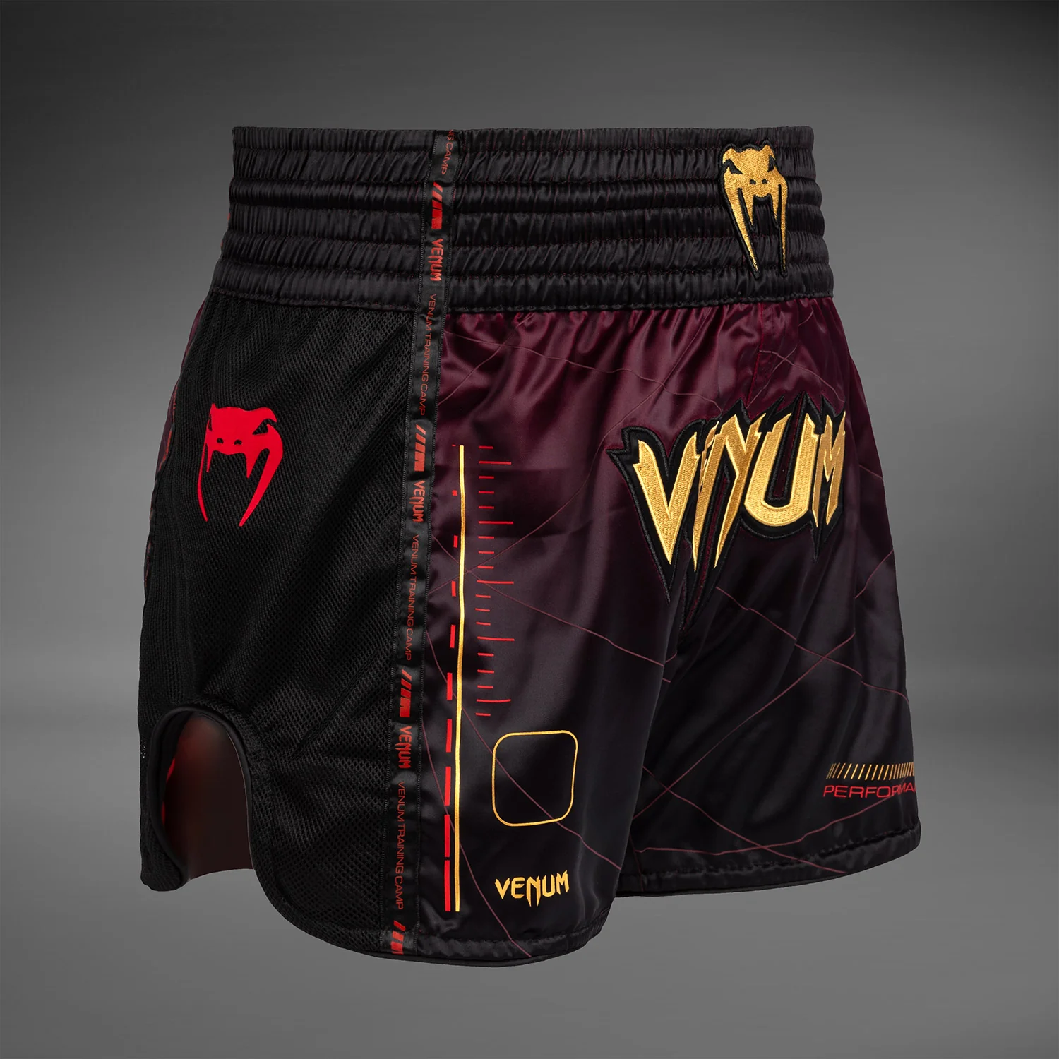 Venum Tactical XT Pantalones Cortos de Muay Thai - Negro/Burdeos/Oro - Image 4