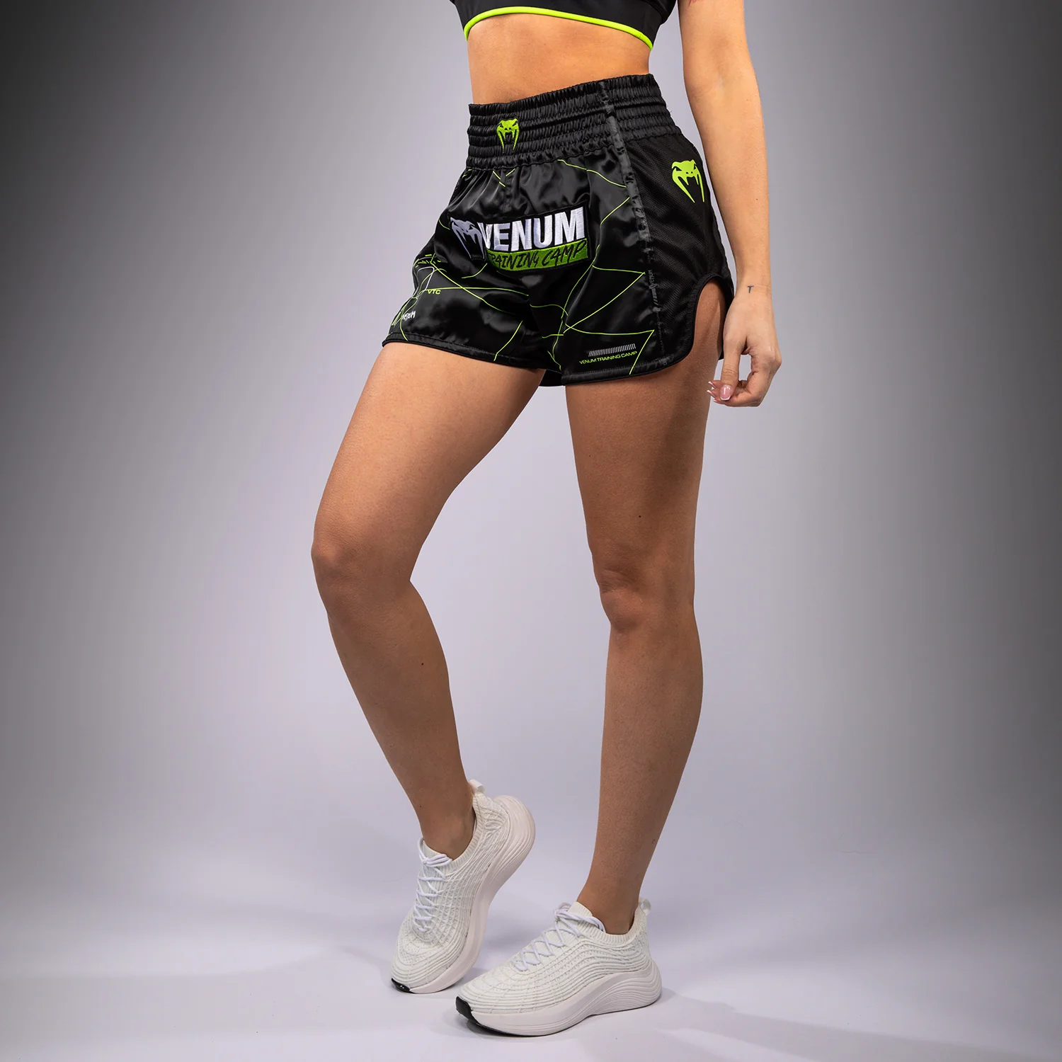 Venum Training Camp 4.0 Short Muay Thai - Negro/Verde neón - Image 2