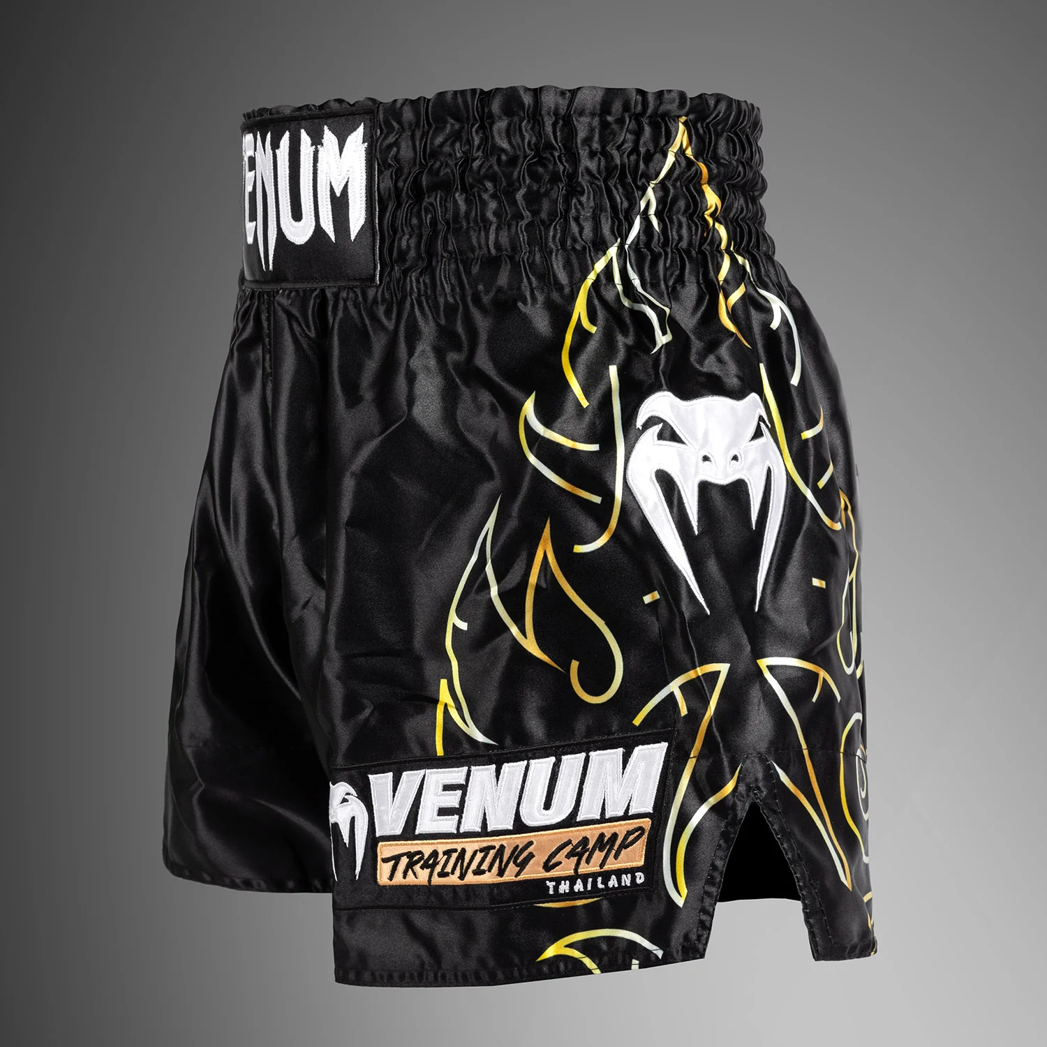 Venum VTC Flames Pantalones Cortos Muay Thai - Negro/Dorado - Image 3