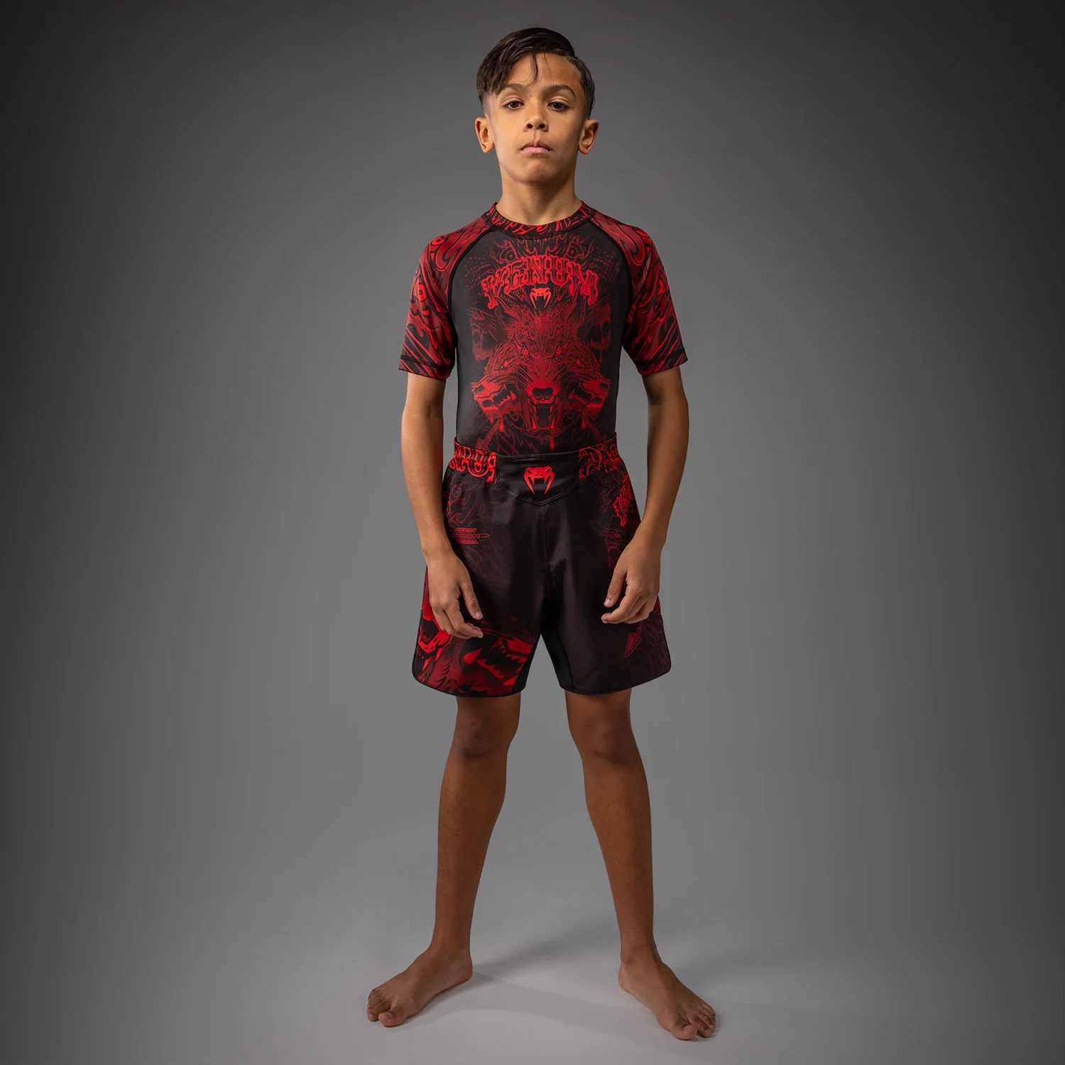 Venum Wolf Atak Short de Combate Para Niños – Negro/Rojo - Image 2